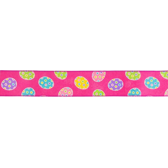 2.5&#x22; x 10yd. Pink Easter Egg Design Wired Spring Craft Ribbon